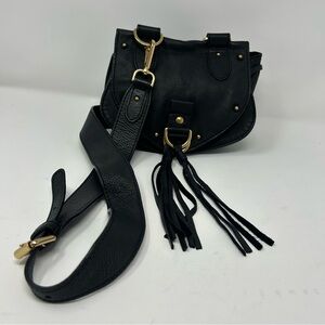 See by Chloé Mini Collins Black Leather Saddle Tassel Crossbody